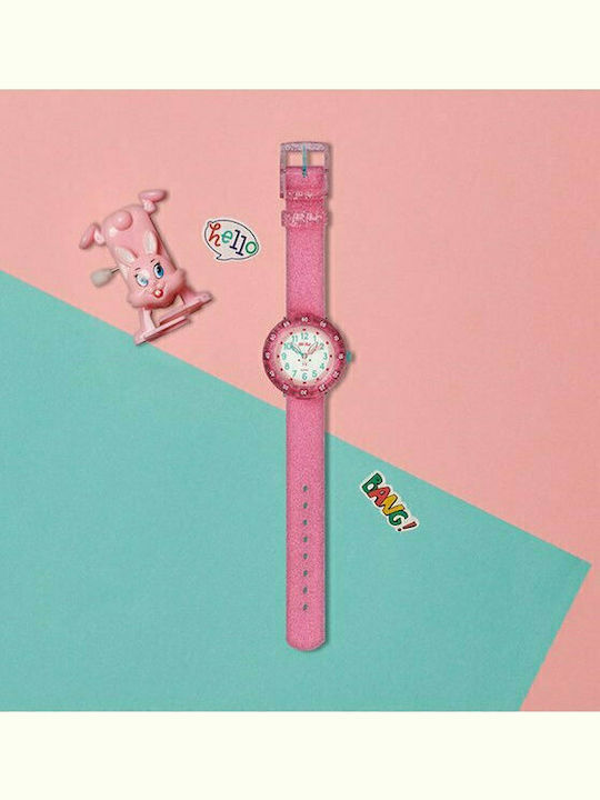 FlikFlak Kids Analog Watch Bunnyaxus with Fabric Strap Pink
