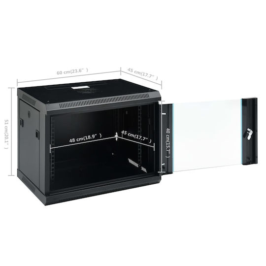 vidaXL Wandmontiert Rack-Schrank 9U 60x45x51cm Schwarz 30166