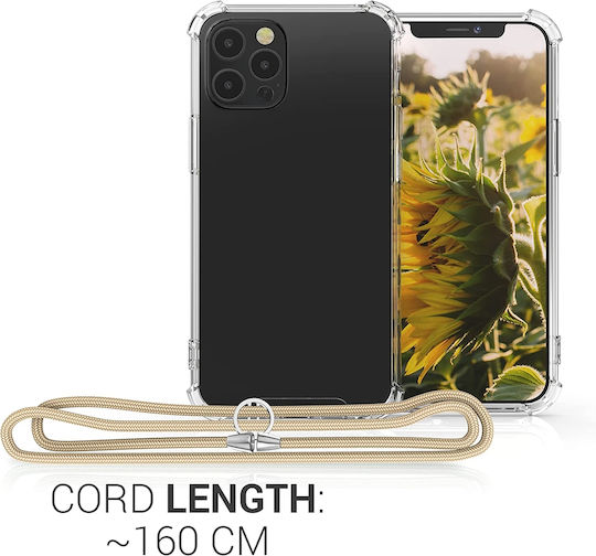 KWmobile Back Cover Silicone with Strap Transparent / Gold (iPhone 12 / 12 Pro)