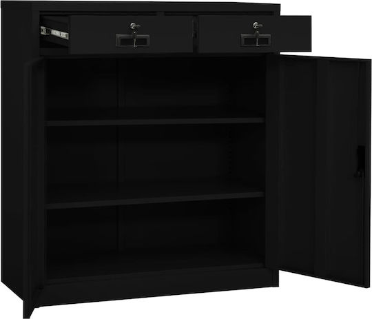 Метален Офисен Шкаф С Ключалка Черен 90x40x102см
