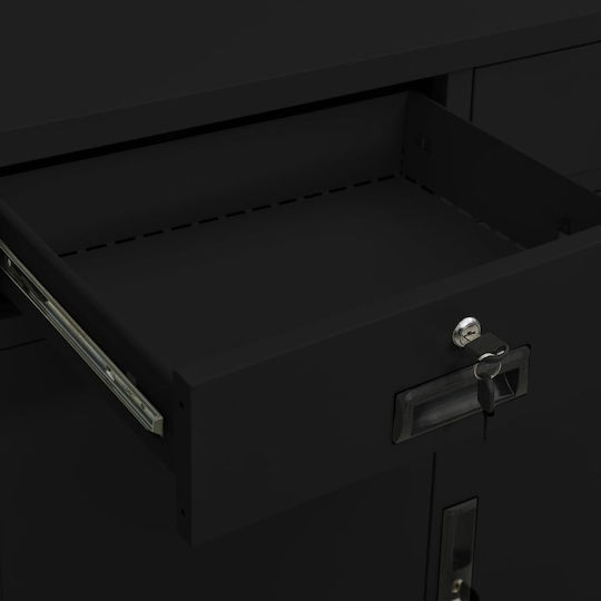 Метален Офисен Шкаф С Ключалка Черен 90x40x102см