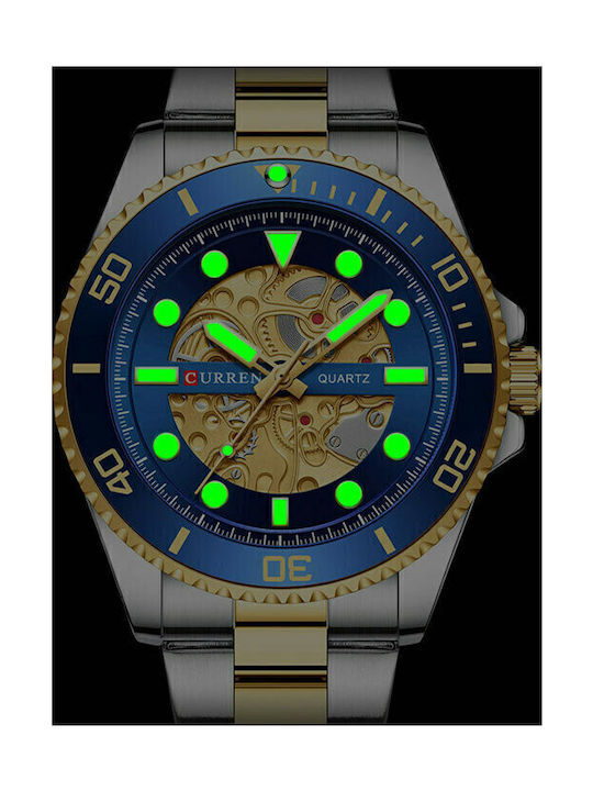 Curren Ceas Barbati 44mm Baterie cu Brățară din Metal Multicoloră/Albastru