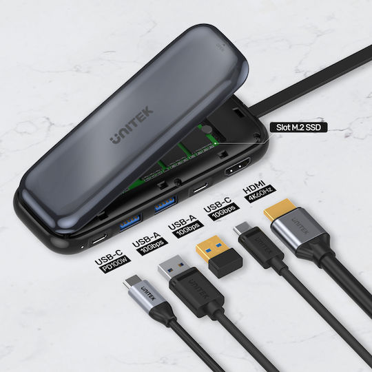 Unitek USB-C Docking Station με HDMI 4K PD Γκρι (D1046A)