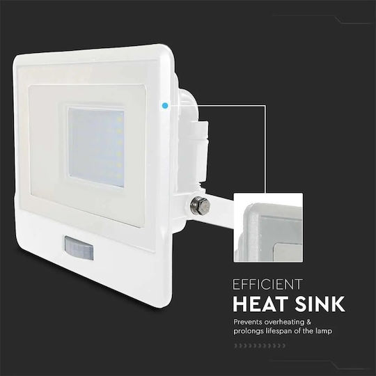 V-TAC Waterproof LED Floodlight 30W Natural White 4000K with Motion Sensor IP65