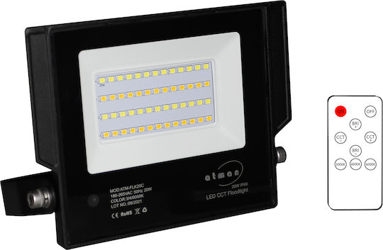Atman Waterproof LED Floodlight 20W Cold White 6000K with Remote Control IP66