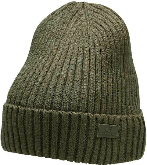 Beanie Ανδρικός Σκούφος με Rib Πλέξη σε Χακί χρώμα