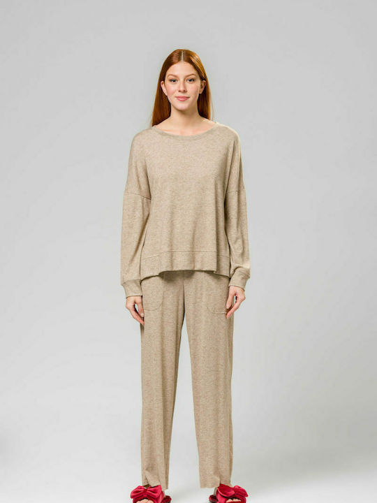 Harmony Winter Damen Pyjama-Set Beige