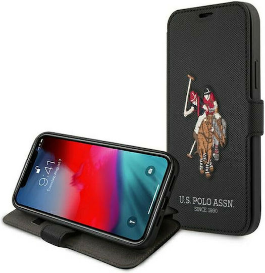 U.S. Polo Assn. Embroidery Collection Book Δερμάτινο Μαύρο (iPhone 12 Pro Max)