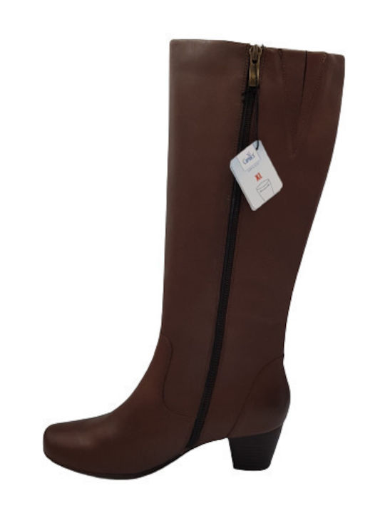 Leather Women's Boots with Zipper Brown