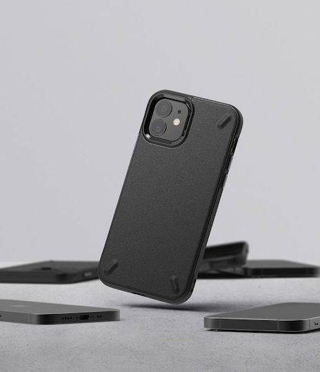 Ringke Onyx Back Cover Σιλικόνης 2mm με Λουράκι Σετ με Τζαμάκι Μαύρο (iPhone 12 mini)