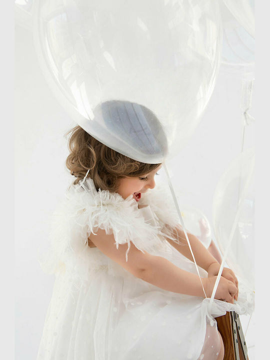 Bambolino Poliniki Ecru Baptism Clothing Set with Hair Accessories & Dress made of Tulle 2pcs