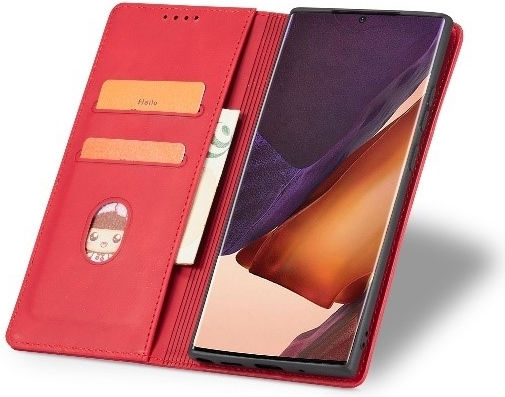 Bodycell PU Leather Buchen Sie Synthetisches Leder Rot (Galaxy Note 20 Ultra)