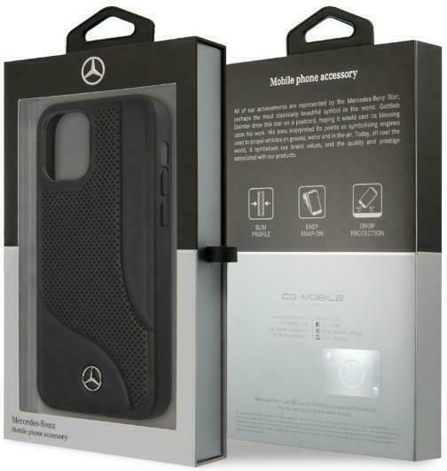 Mercedes-Benz Hardcase Leather Perforated Umschlag Rückseite Leder Schwarz (iPhone 12 Pro Max)