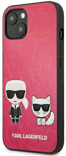 Karl Lagerfeld Ikonik Karl & Choupette Back Cover Synthetic Leather Fuchsia (iPhone 13 mini)