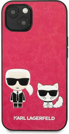 Karl Lagerfeld Ikonik Karl & Choupette Back Cover Synthetic Leather Fuchsia (iPhone 13 mini)