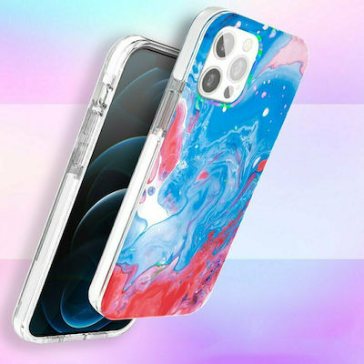 Kingxbar Watercolor Series Silicone Back Cover Durable Blue/Pink (iPhone 12 Pro Max)