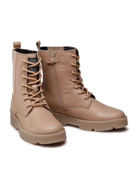 Adrar Leather Kids Boots with Laces Beige
