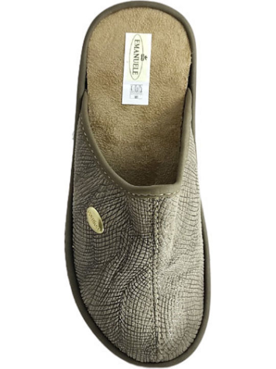 Emanuele 1413 Anatomic Leather Women's Slippers In Gray Colour