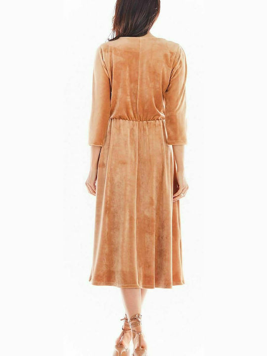 Awama Midi Abendkleid Samt Beige