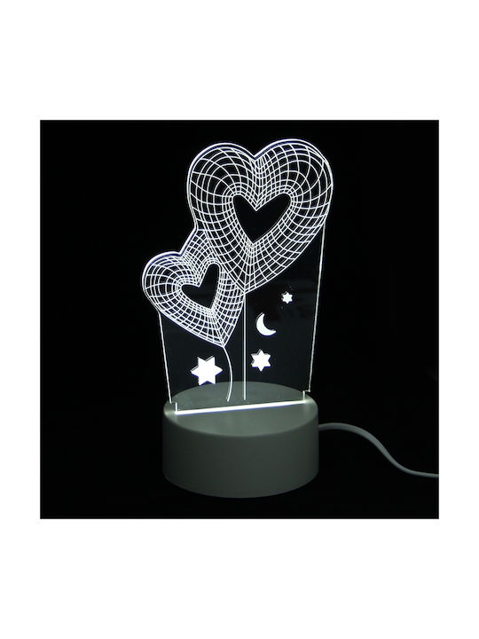 Two Heart Balloons Decorative Lamp 3D Illusion LED White