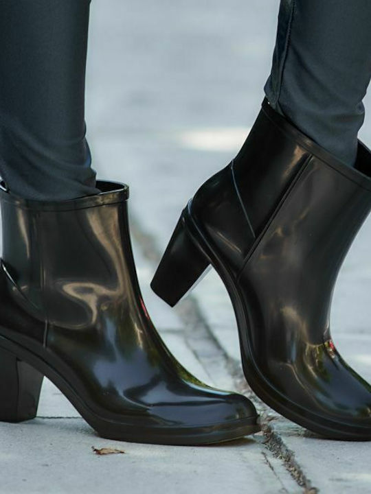 Women's Short Mid Heel Wellies Black