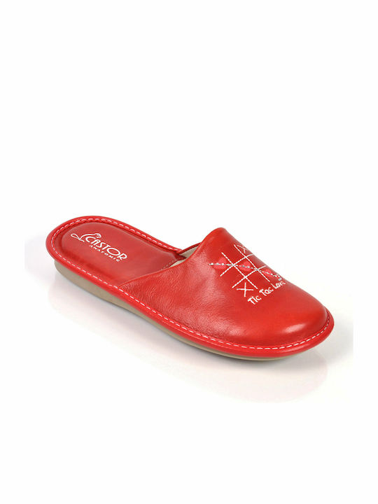 Castor Anatomic 1101 Anatomic Leather Women's Slippers In Red Colour