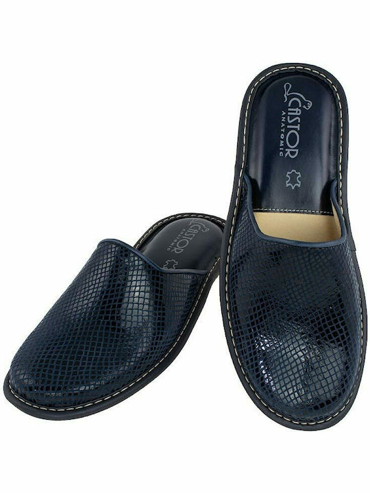 Castor Anatomic 3926 Anatomic Leather Women's Slippers In Navy Blue Colour