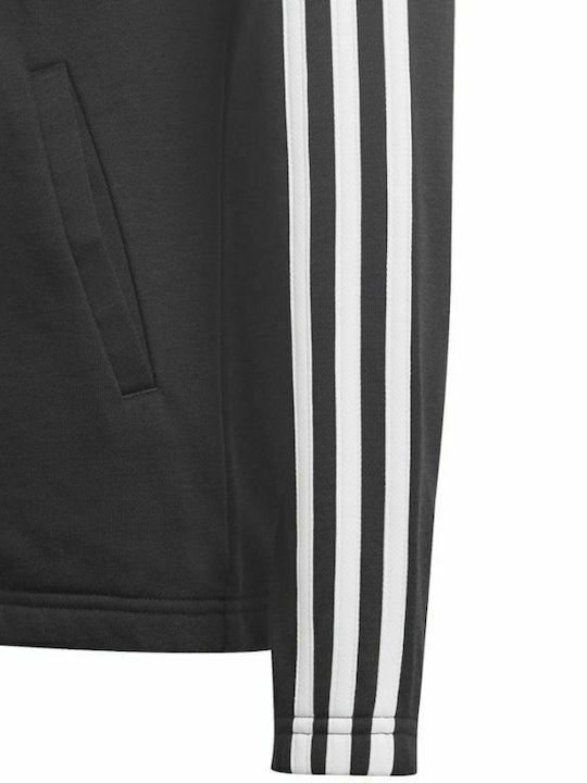 Kinder-Sweatshirt Strickjacke mit Kapuze und Taschen Schwarze Essentials 3-Stripes