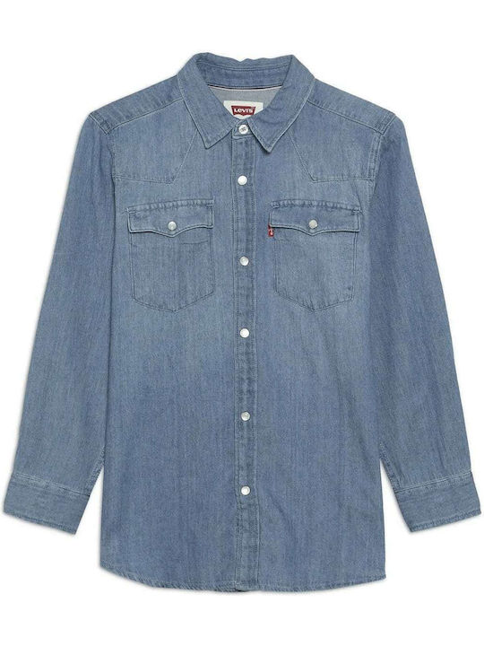Kids One Color Shirt Long Sleeve Denim Blue Barstow Western