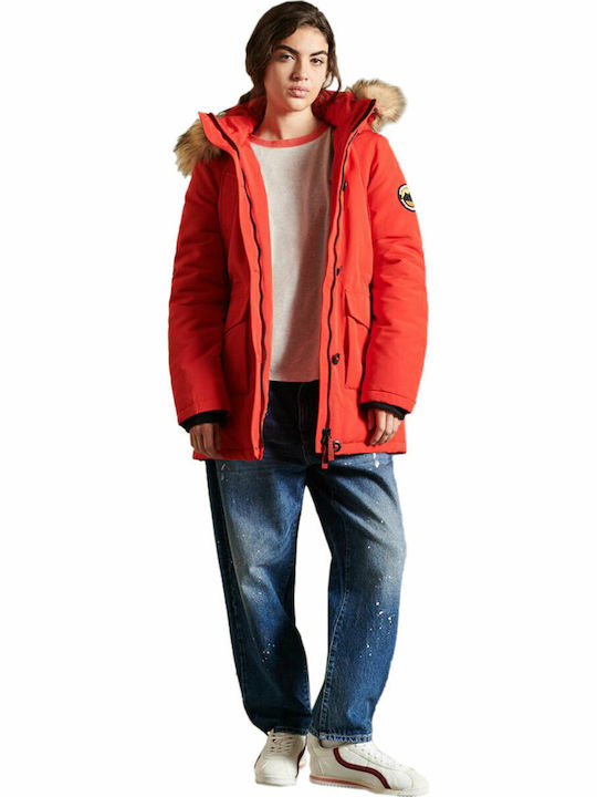 Everest Women's Long Parka Jacket for Winter with Hood Red