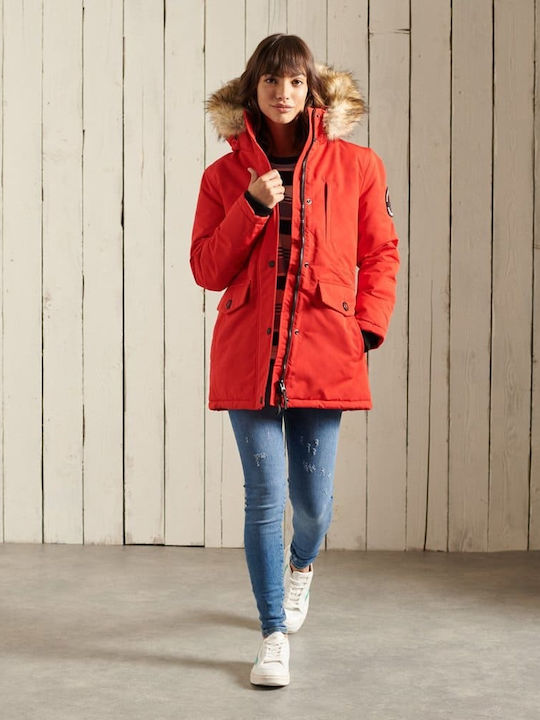 Everest Women's Long Parka Jacket for Winter with Hood Red