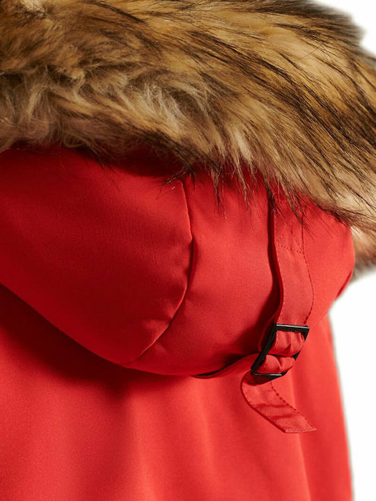 Everest Women's Long Parka Jacket for Winter with Hood Red