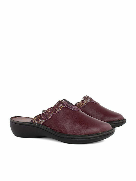 Leather Winter Women's Slippers Burgundy