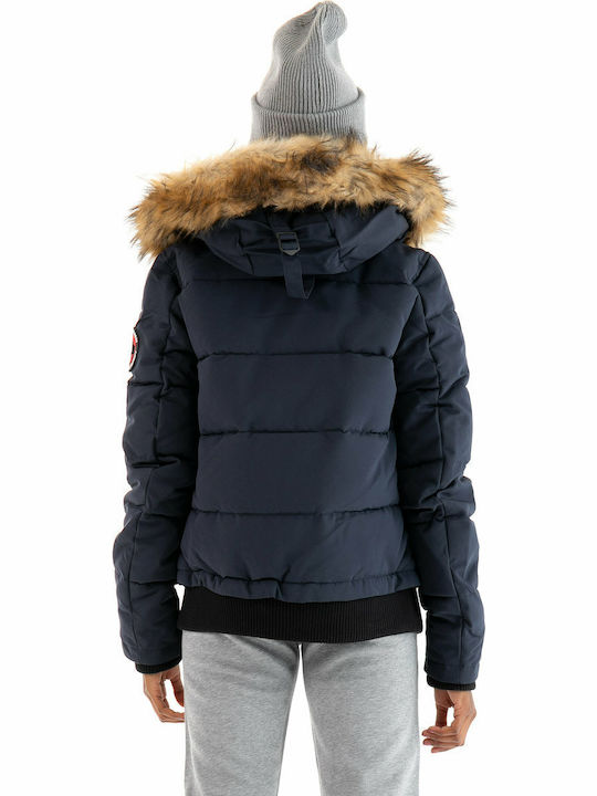 Everest Women's Short Puffer Jacket for Winter with Hood Navy Blue