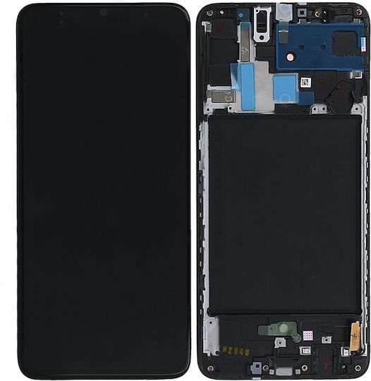 Samsung Οθόνη mit Touch-Mechanismus und Rahmen für Galaxy A70 (Schwarz)