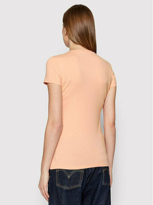 Guess Women's T-shirt with V Neck Salmon