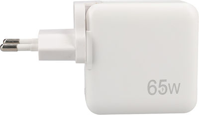 Lamtech Charger Without Cable with USB-A Port and USB-C Port 65W Power Delivery / Quick Charge 3.0 White (LAM023558)