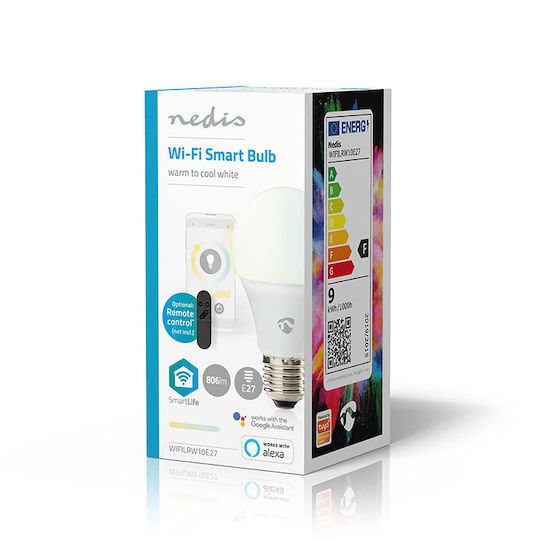 Nedis Bec Smart LED 9W pentru Dulie E27 și Formă A60 Alb reglabil 806lm Reglabil în intensitate
