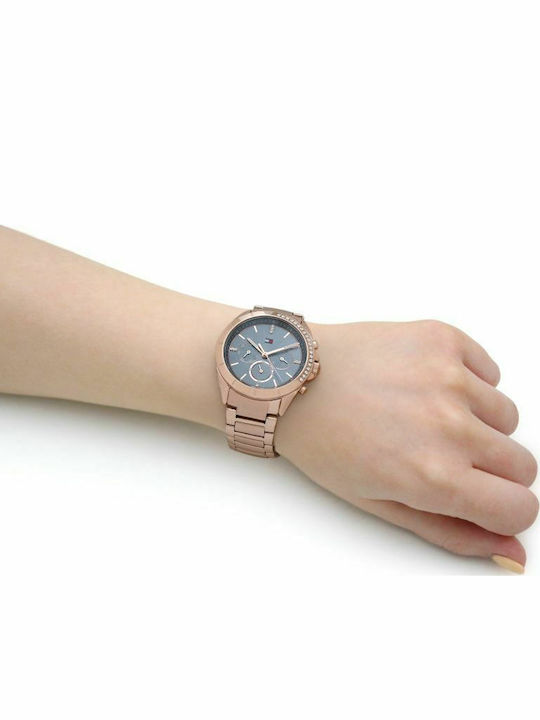 Tommy Hilfiger Kennedy Women's Watch Chronograph with Pink Gold Metal Bracelet