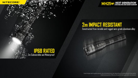 NiteCore Rechargeable Flashlight LED IP68 with Maximum Brightness 1300lm MH25V2 1 × 18650, 2 × CR123, 2 × RCR123 Black