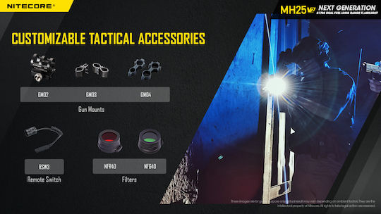 NiteCore Rechargeable Flashlight LED IP68 with Maximum Brightness 1300lm MH25V2 1 × 18650, 2 × CR123, 2 × RCR123 Black