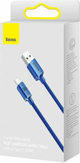Baseus Crystal Shine Geflochtenes USB 2.0 Kabel USB-C männlich - USB-A 100W PD Blau 1.2m CAJY000403