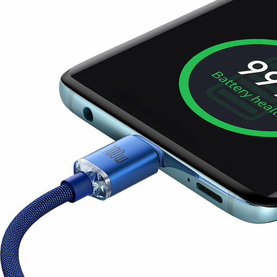Baseus Crystal Shine Braided USB 2.0 Cable USB-C Male - USB-C 100W PD Blue 1.2m CAJY000603