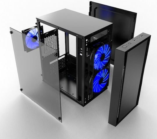 Gembird Fornax 960B Gaming Midi Tower Κουτί Υπολογιστή με Πλαϊνό Παράθυρο Blue LED Fans