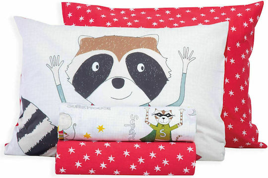 Nef-Nef Homeware Super Animals Set Kids Duvet Cover Single with Pillowcase Cotton White Red 160x240cm