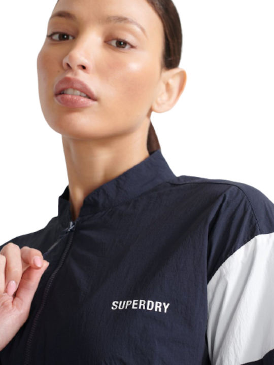 Women's Short Bomber Jacket for Spring or Autumn Rich Navy Blue