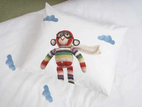 Snurk Airplane Monkey Kinderbettbezug Einzel Weiß 160x220cm
