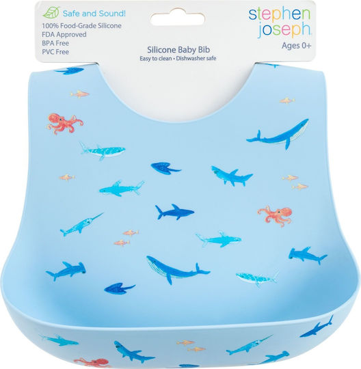 Stephen Joseph Shark Impermeabila Bavetă Silicon cu buton & Buzunar Albastră