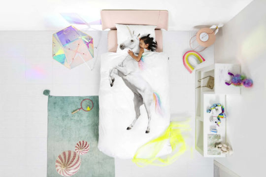 Snurk Unicorn Conținut set Husă de pilotă pentru copii Single cu față de pernă Roz 160x220cm
