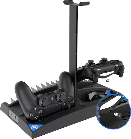 iPega Multifunctional Vertical Stand Зарядна станция за 2 контролера PS4 с LED осветление Черен